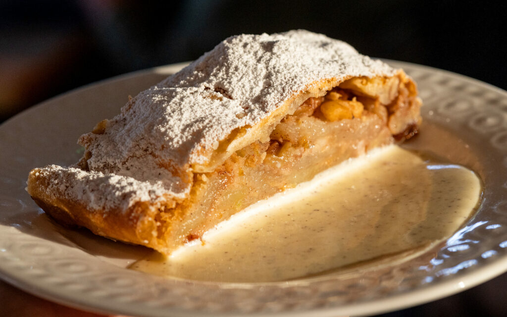 Apple Strudel from Tisza Bistro chef/owner Krisztian Karkus Monday, February 12, 2024 in Healdsburg. (Photo by John Burgess/The Press Democrat)