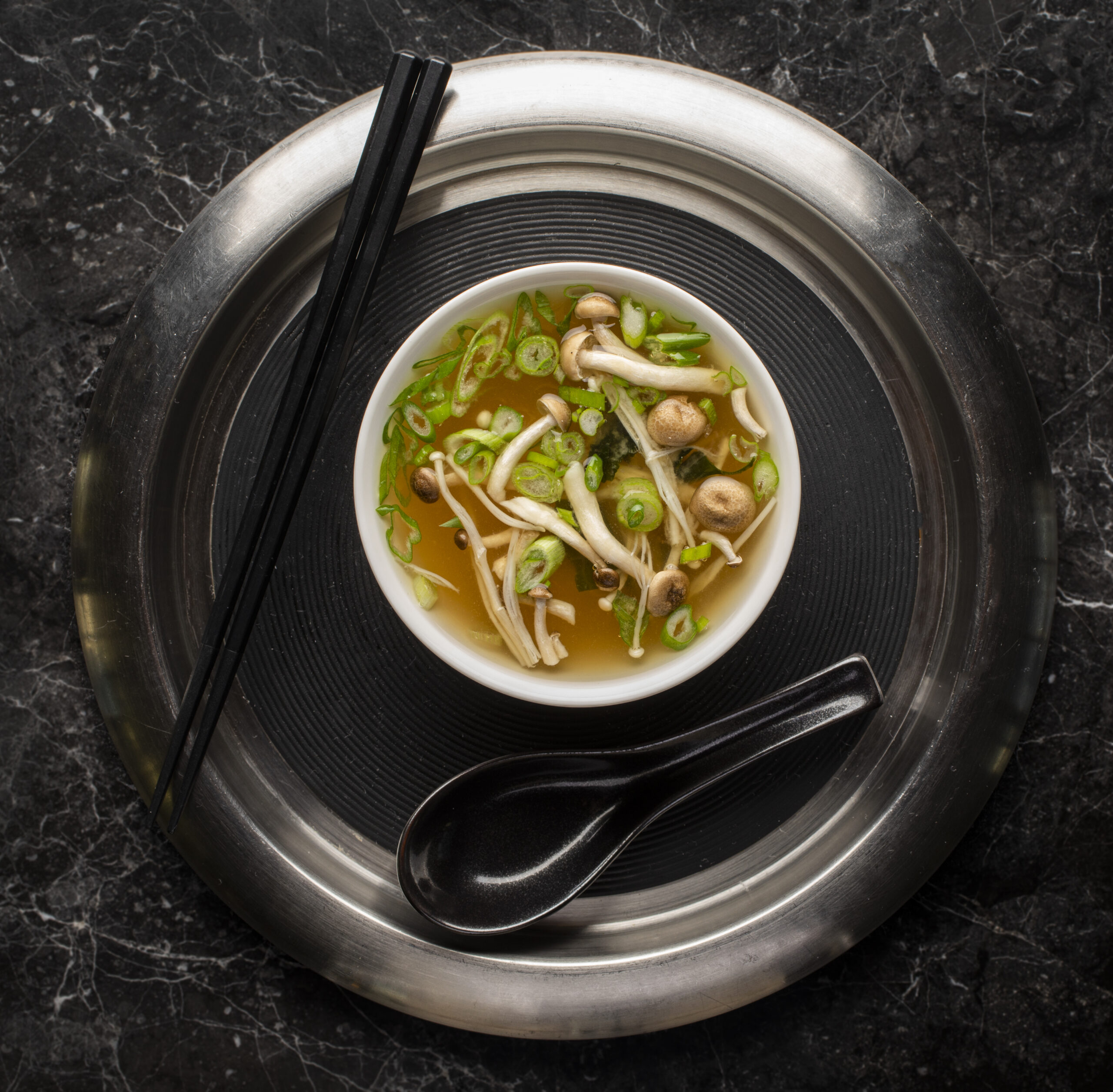 Miso Soup with tofu, wild mushrooms and seaweed from Jake Rand, chef/owner of Sushi Kosho in Sebatopol's Barlow district. (John Burgess / The Press Democrat)