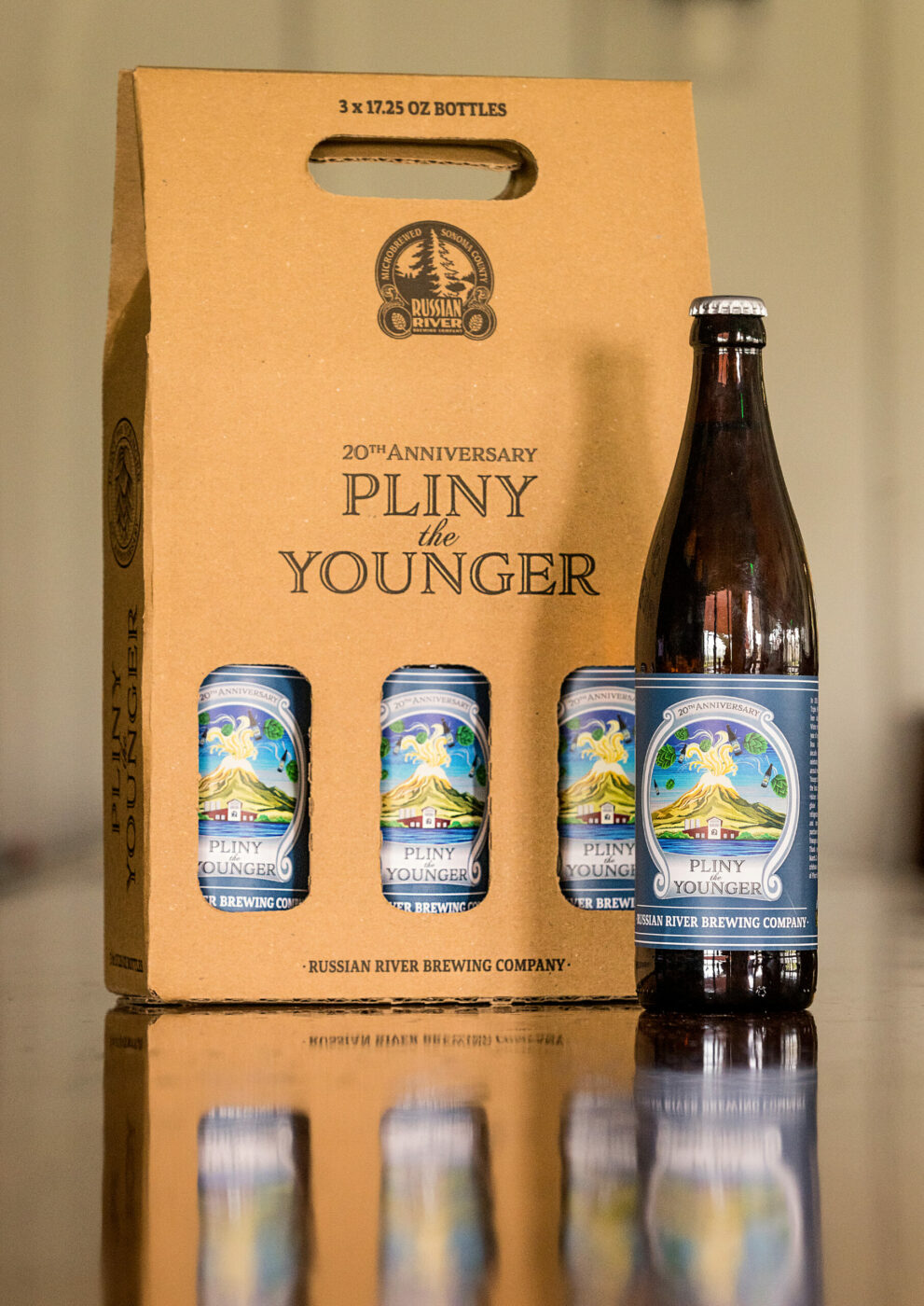 The Russian River Brewing Co. 20th anniversary 2024 Pliny the Younger triple IPA in a three pack case in Windsor, Tuesday, March 19, 2024. (John Burgess / The Press Democrat)