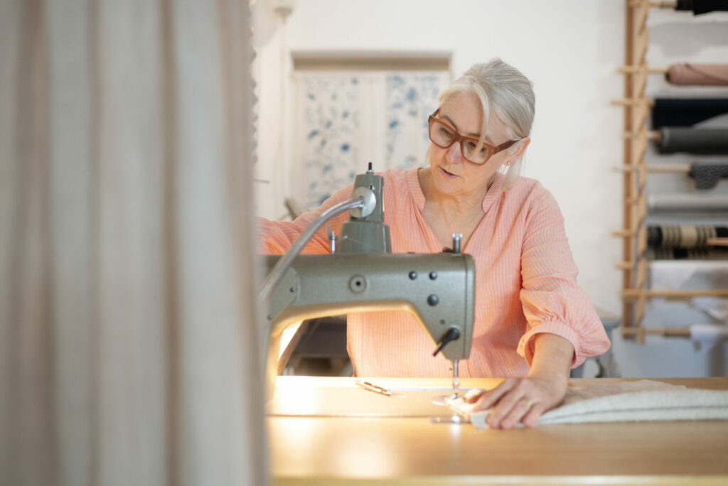 Hughes’ studio is set up with industrial machines, many from Japan. “It’s production sewing, just on a very small scale,” she explains. (Erik Castro/for Sonoma Magazine) 