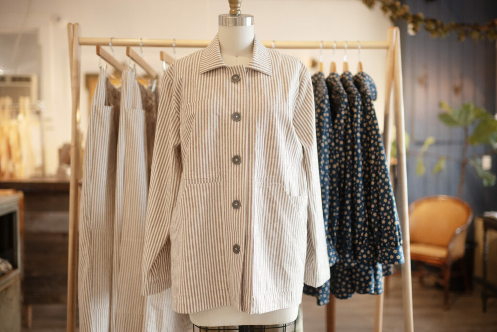 Theresa Hughes and her workspace and clothing retail shop Saint November at 320 South A St. in Santa Rosa, Calif., Jan. 28, 2024. (Photo: Erik Castro/for Sonoma Magazine)