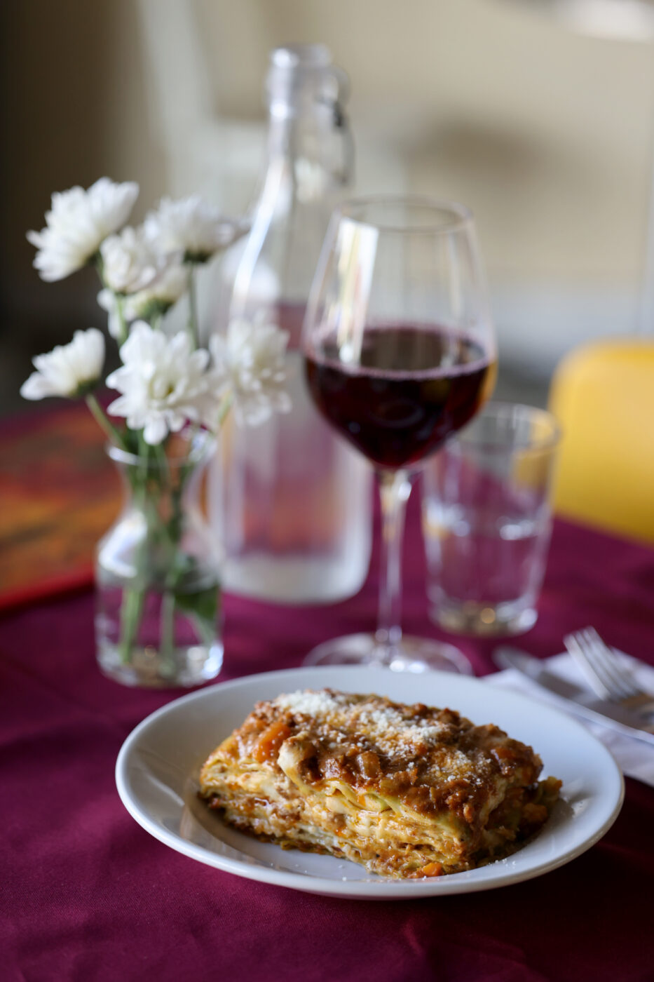 Bolognese lasagna made with 12 layers of spinach pasta, rags and béchamel sauce at Portico in Sebastopol, Wednesday, April 24, 2024. (Beth Schlanker / The Press Democrat)