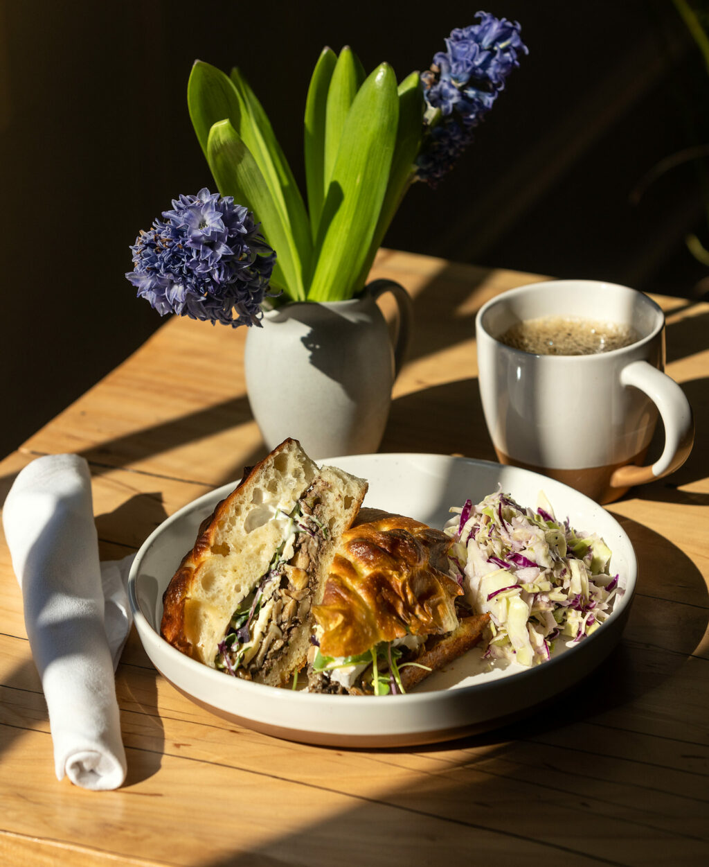 Grilled Mushroom Sandwich with walnut mushroom pate, micro greens, lemon aioli and Mt Tam cheese from the The Wild Poppy Cafe along the Bodega Hwy west of Sebastopol Friday, May 3, 2024 (Photo by John Burgess/The Press Democrat)