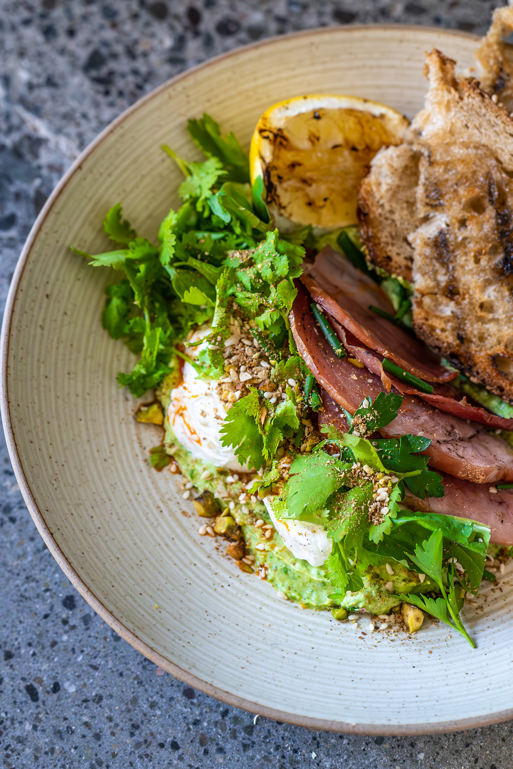 Retro green eggs with ham at Acorn Cafe
