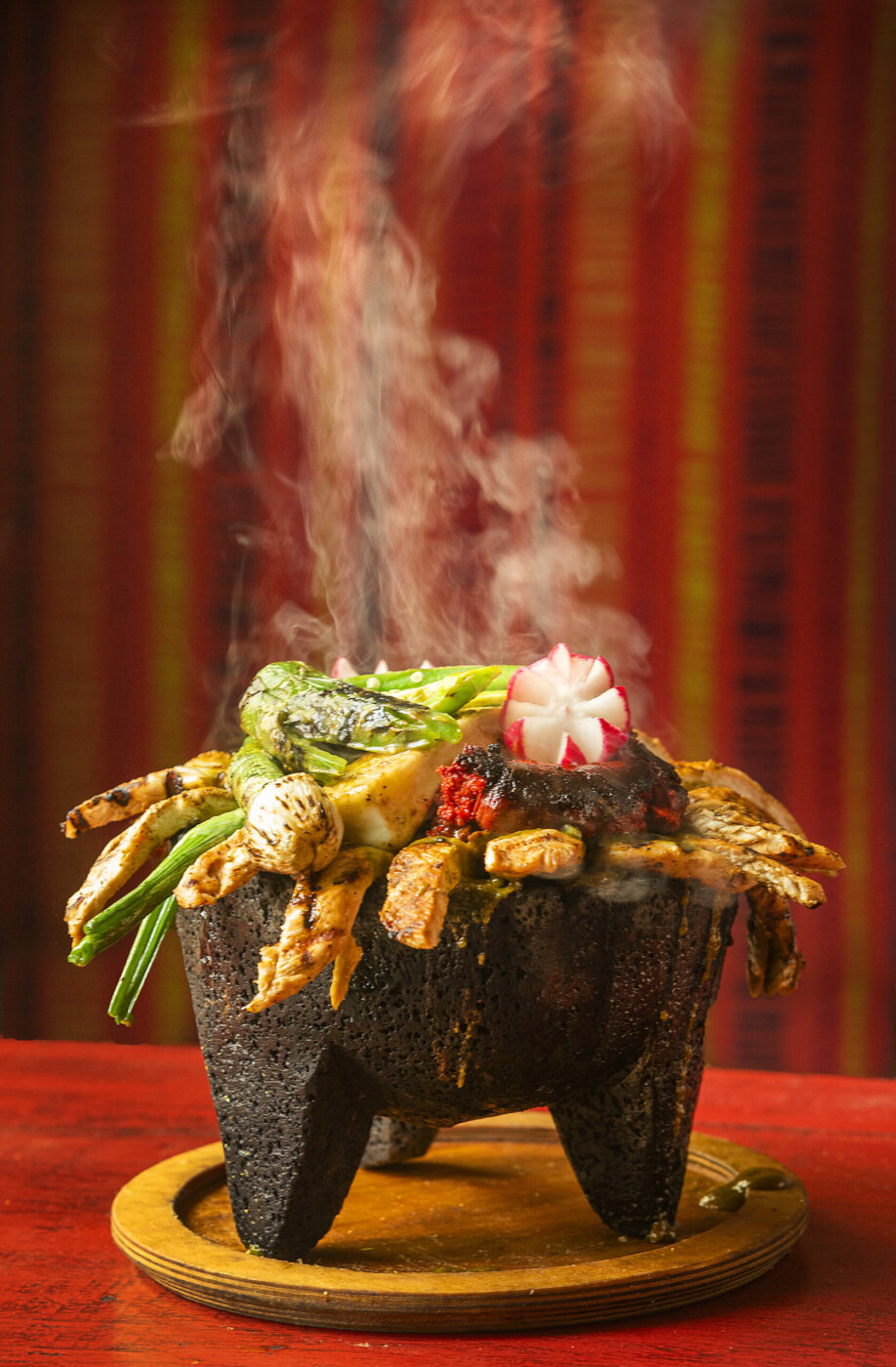 Molcajete Poblano of roasted poblano chile, chicken, chorizo, queso Panela, onions, radish and cactus from Los Molcajetes Bar & Grill in Rincon Valley on Wednesday, September 9, 2020. (John Burgess/The Press Democrat)