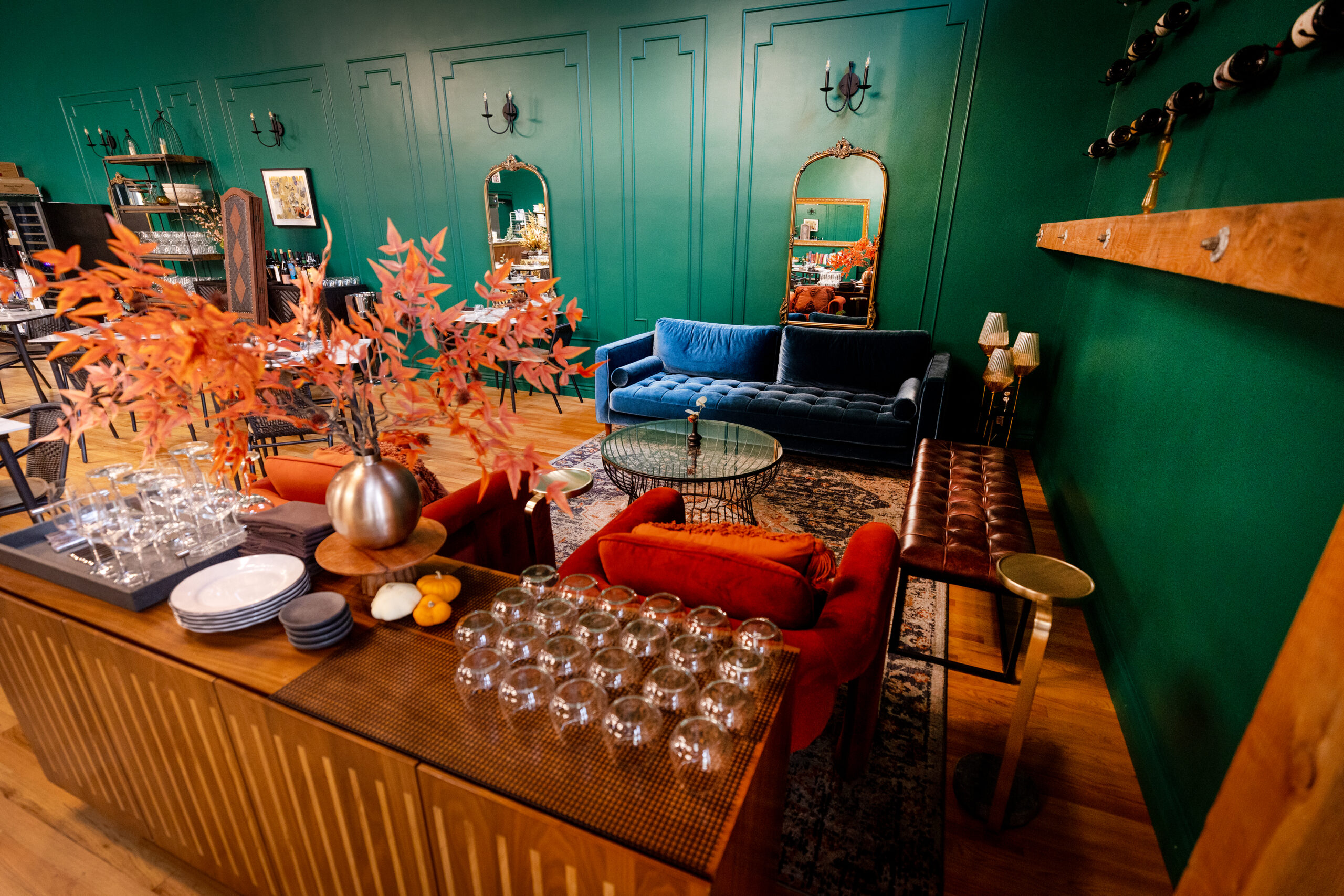 A lounge space in the corner of the dining room at Songbird Parlour in Glen Ellen Thursday, November 21, 2024. (John Burgess / The Press Democrat)