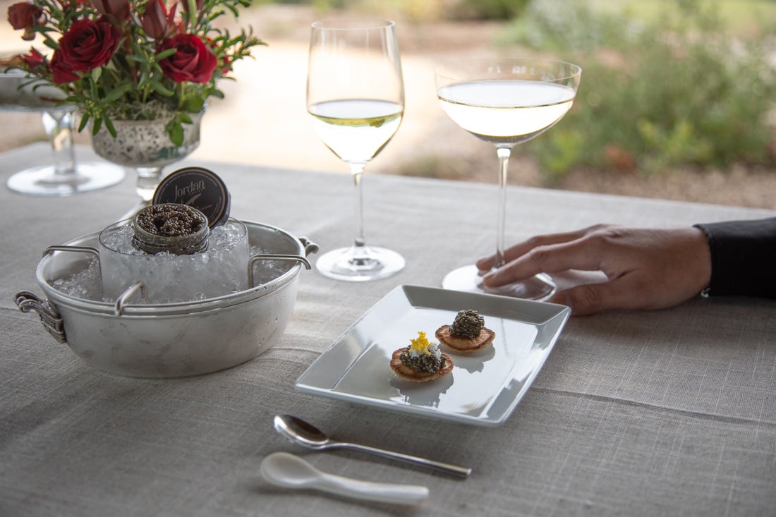 Wine and caviar tasting at Jordan Vineyard & Winery in Healdsburg. (Courtesy Jordan Vineyard & Winery)