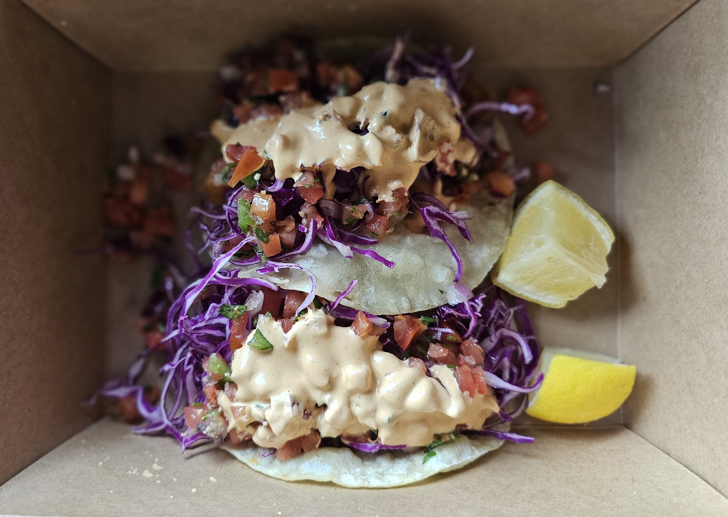 Fish tacos from the Gualala Seafood Shack. (Heather Irwin / The Press Democrat)