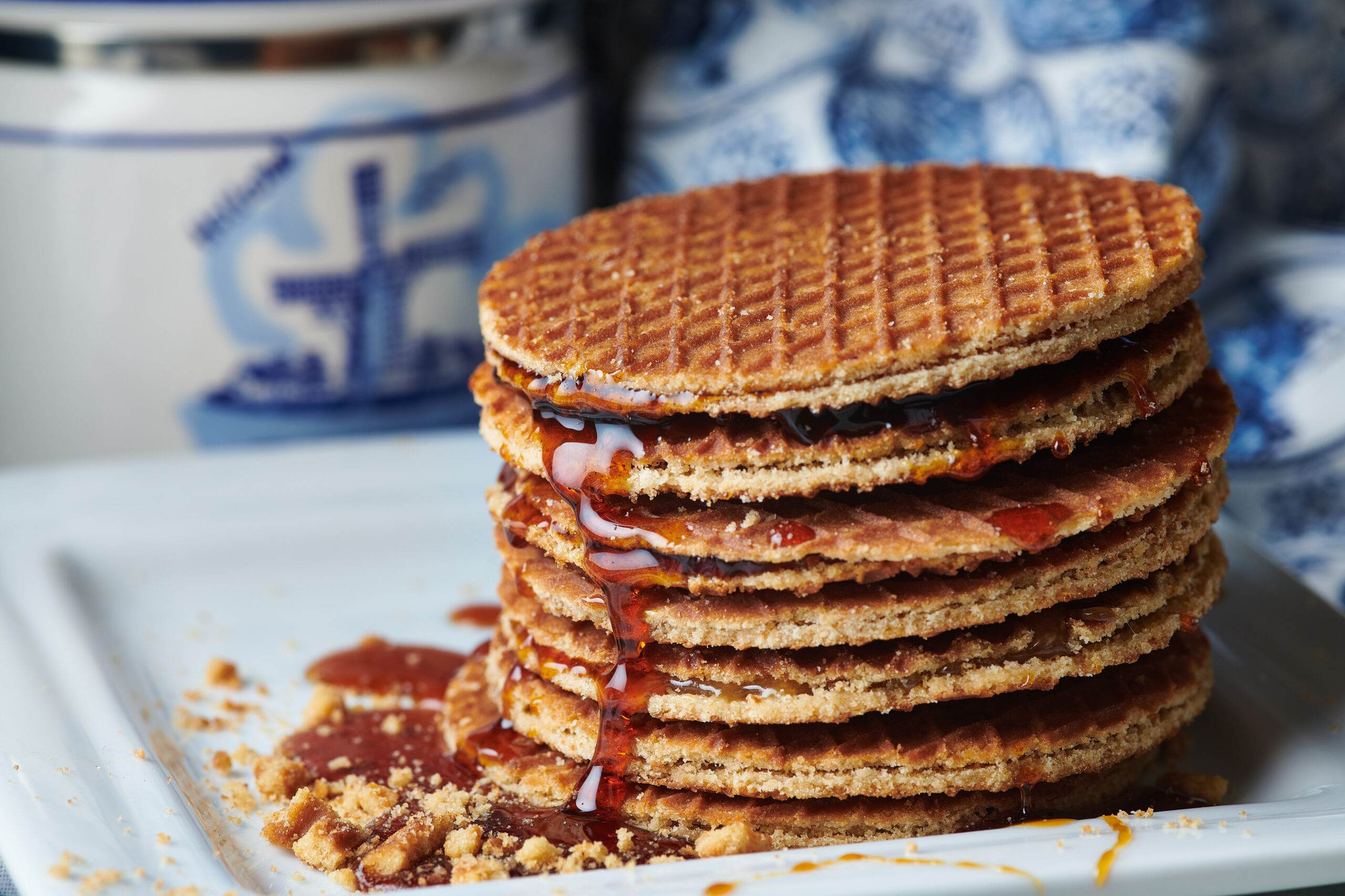 A stroopwafel (literally "syrup waffle") is a wafer cookie made from two thin layers of baked dough joined by a caramel filling. (studio vanDam/Shutterstock)