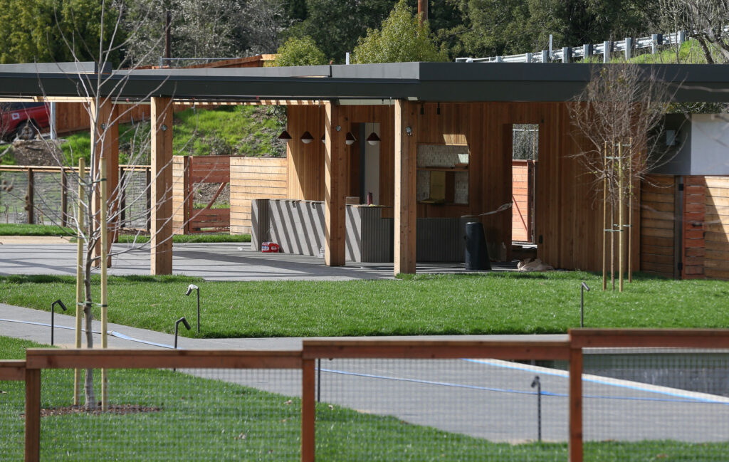 The bar and patio area of The River Electric, which is set to open in May. Photo taken in Guerneville on Thursday, February 27, 2025. (Christopher Chung/The Press Democrat)
