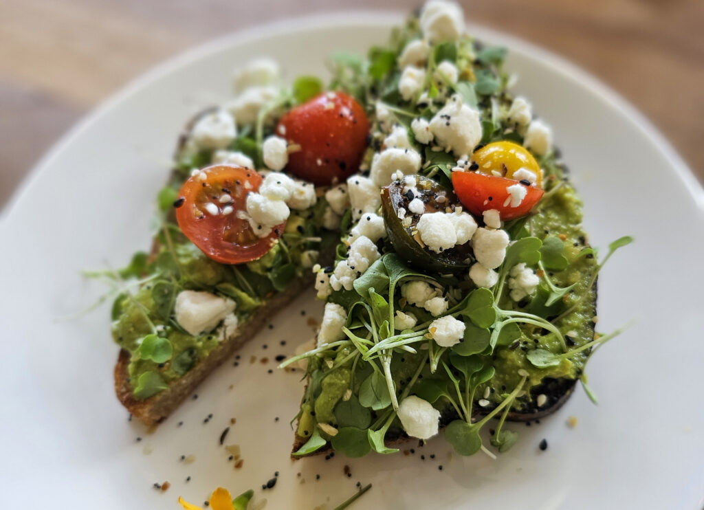 Avocado toast on the brunch menu at Sarmentine Bakery in Petaluma. (Heather Irwin / The Press Democrat)