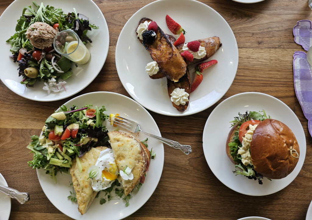 A selection of dishes from the brunch menu at Sarmentine Bakery in Petaluma. (Heather Irwin / The Press Democrat)