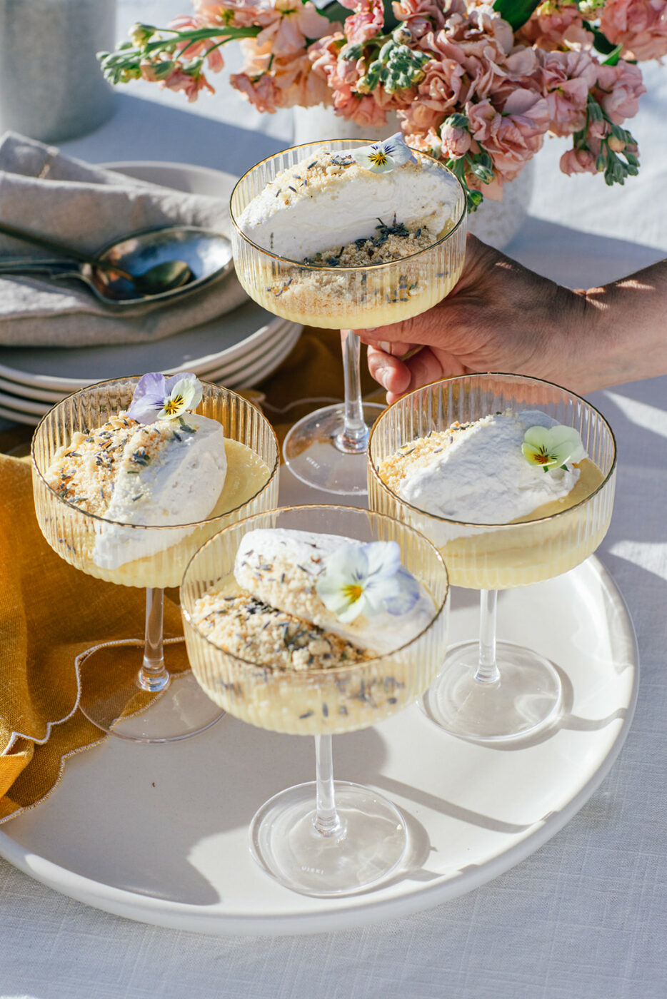 Chef Kim LaVere's lavender-lemon cups with shortbread crumble. (Eileen Roche / Sonoma Magazine)