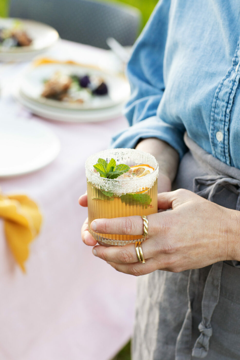 Chef Kim LaVere's elderflower spritz is a delicately flavored sparkling cocktail that includes an elderflower-mint syrup and either sparkling water or sparkling white wine. (Eileen Roche / Sonoma Magazine)