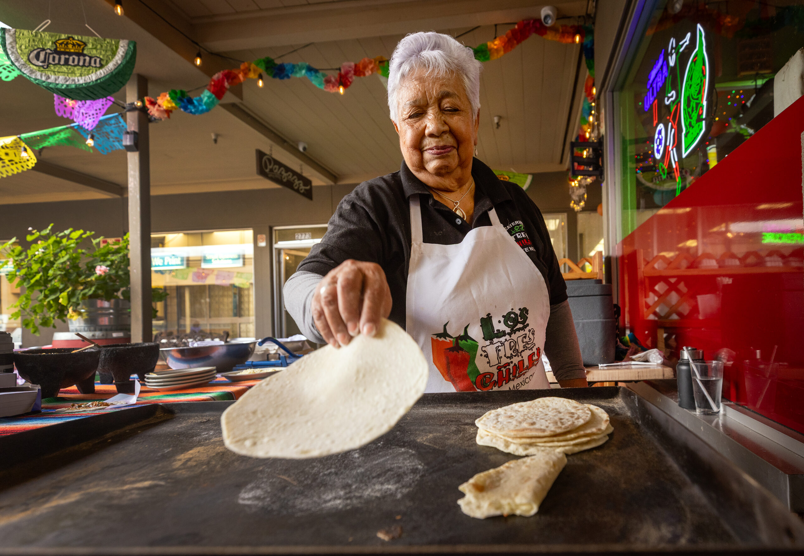 Eva Ramos is a fixture making fresh tortillas outside Los Tres Chiles Cocina Mexicana in Santa Rosa.