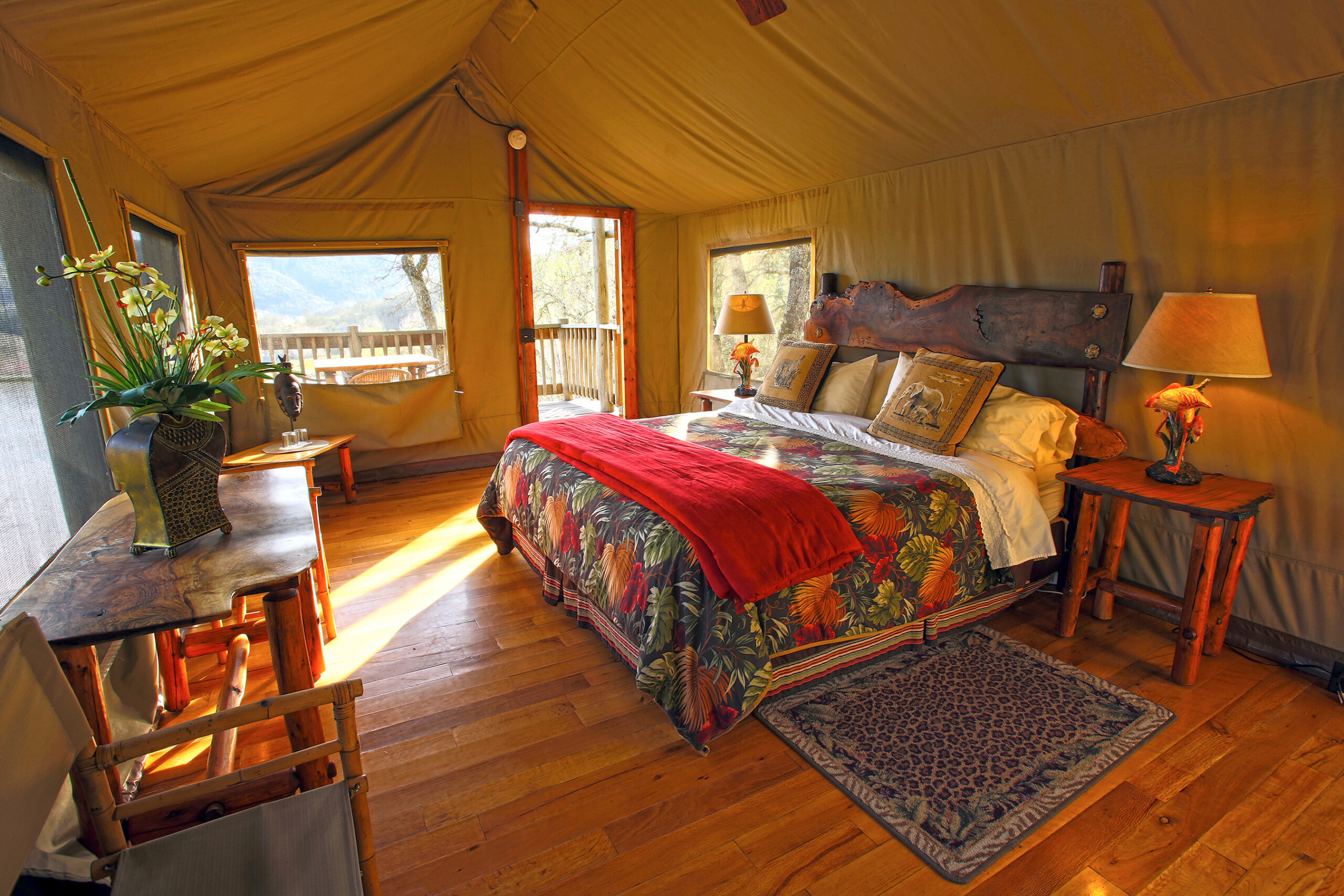 outdoor glamping tent at Safari West
