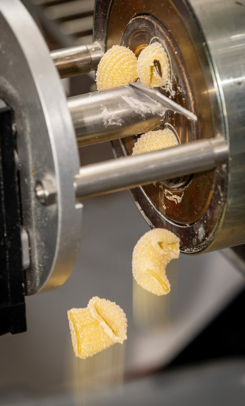 Lumache pasta cut automatically to the perfect size daily from Acre Pasta, Friday, May 30, 2025 in Sebastopol’s Barlow District. (John Burgess / The Press Democrat)