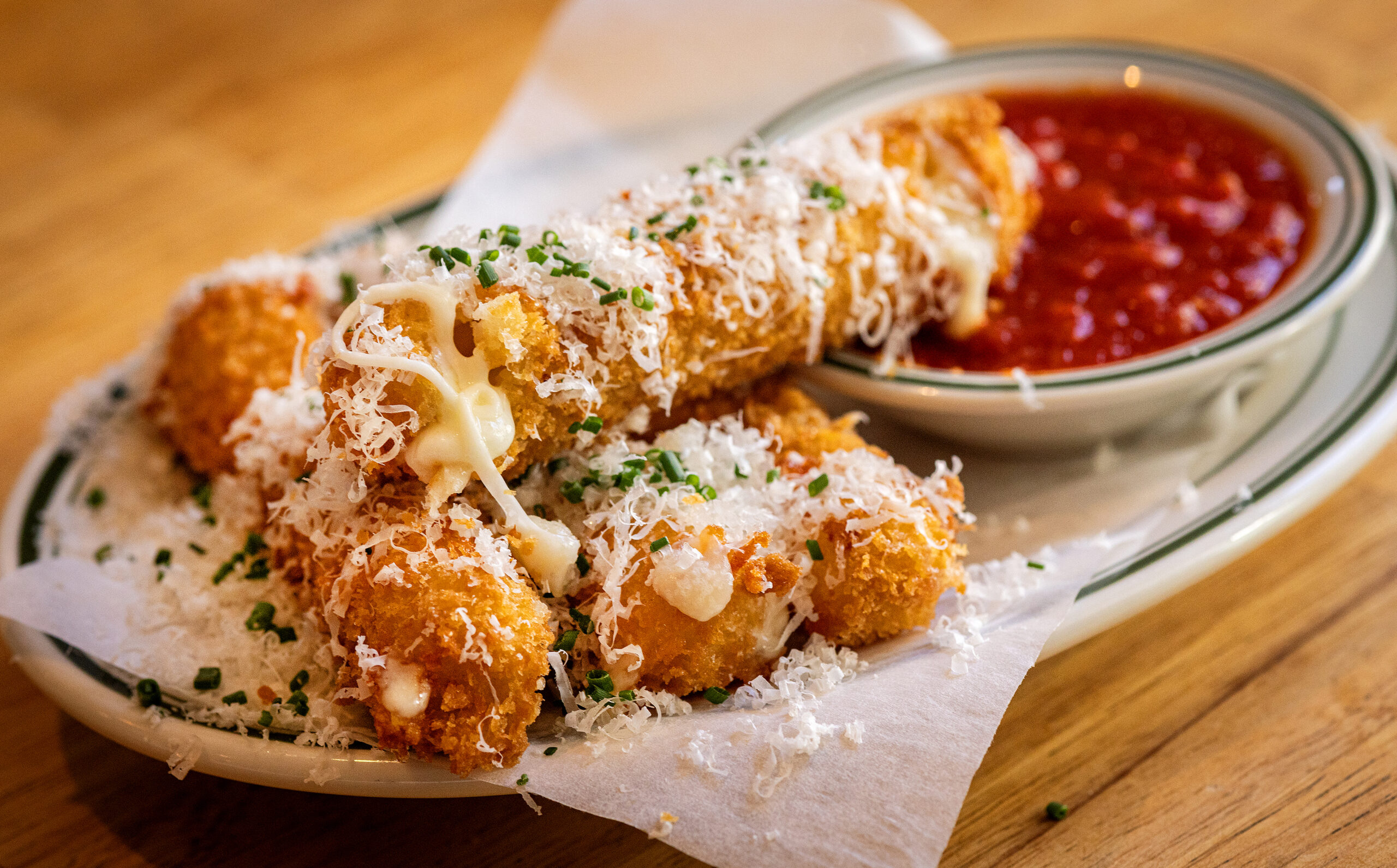 Fried Mozzarella Sticks with Marinara from Buck’s Place Friday, July 19, 2024, in Sonoma. (John Burgess/The Press Democrat)