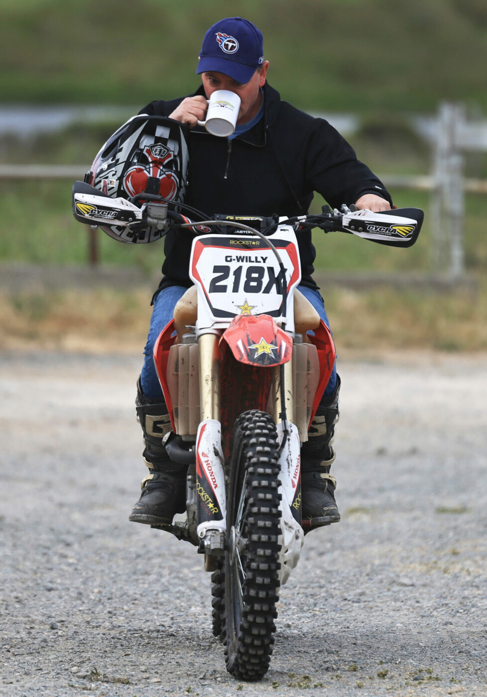 Bob Lunny, son of Kevin Lunny at Point Reyes National Seashore, drinks coffee prior to his participation at the last roundup on the Lunny Ranch, Saturday, May 17, 2025. Bob made the trip from his home in Memphis for the gathering. (Kent Porter / The Press Democrat)