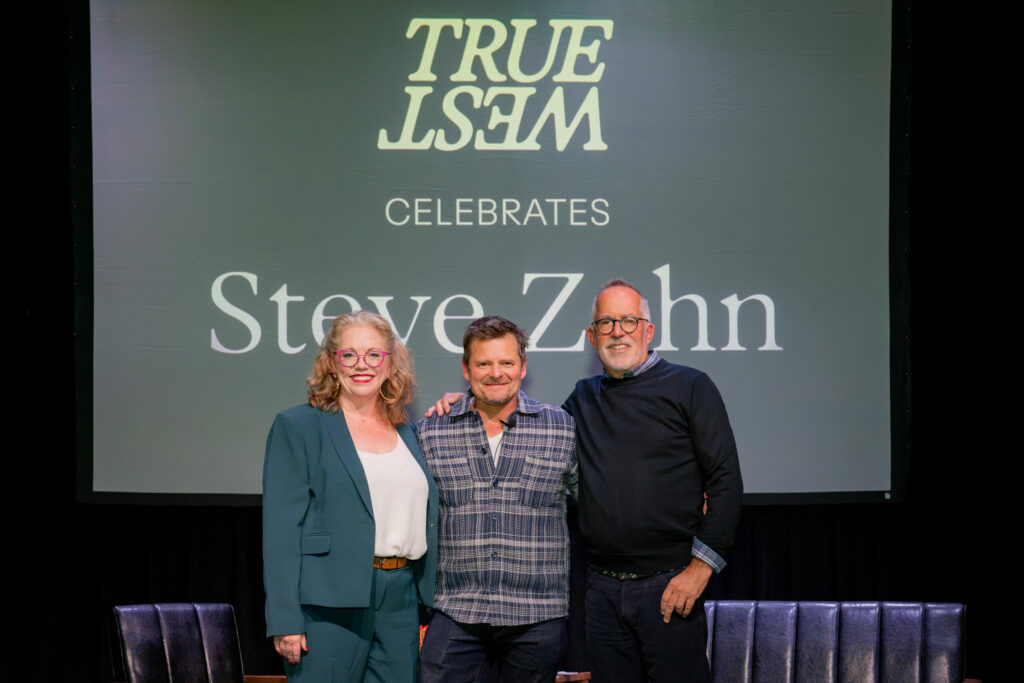 True West Film Center director Kathryn Philip joins actor Steve Zahn and new True West artistic director John Cooper at "A Conversation with Steve Zahn" at Windsor High School, Nov. 16, 2024. (Israel Valencia)