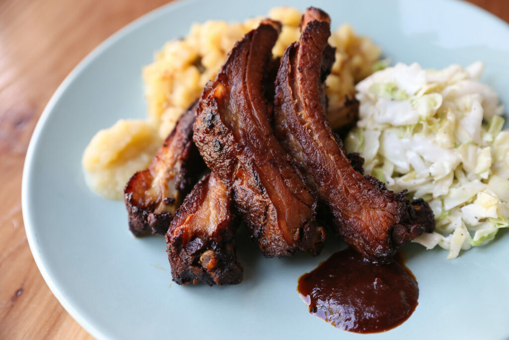 BBQ Apple Pork Ribs Plate at Baked on the River in Guerneville on Thursday, August 7, 2025. (Christopher Chung/The Press Democrat)