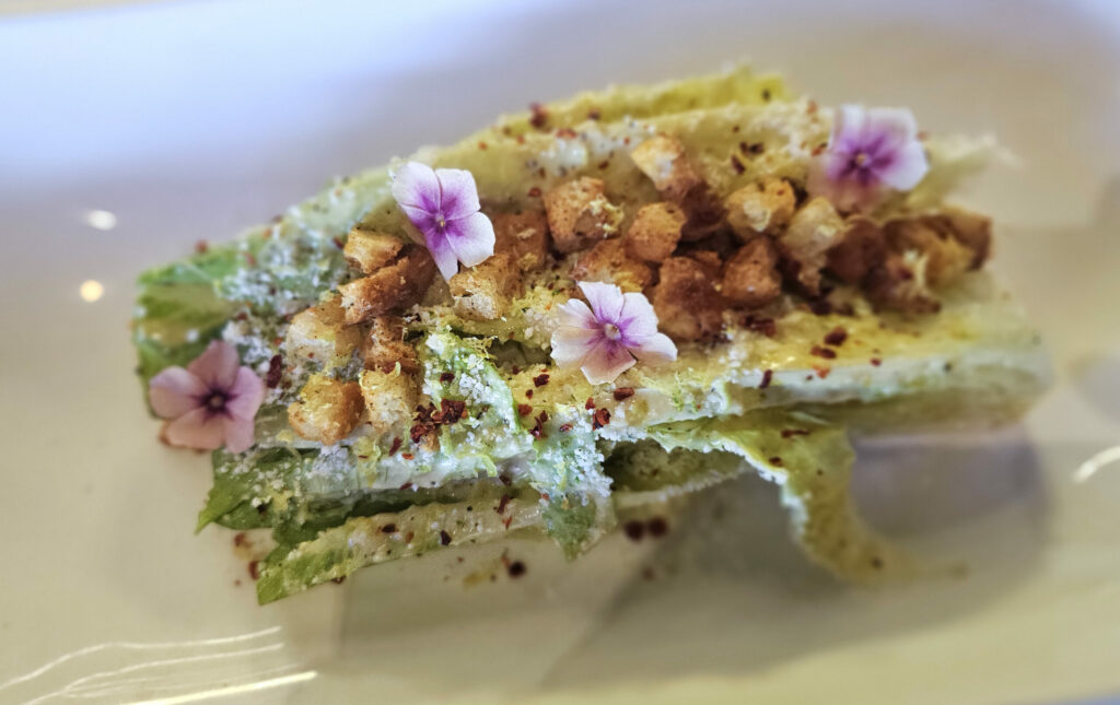 Hola Caesar salad at chef Carlos Mojica's dinner pop-up at Aroma de Cafe in Santa Rosa. (Heather Irwin/The Press Democrat)