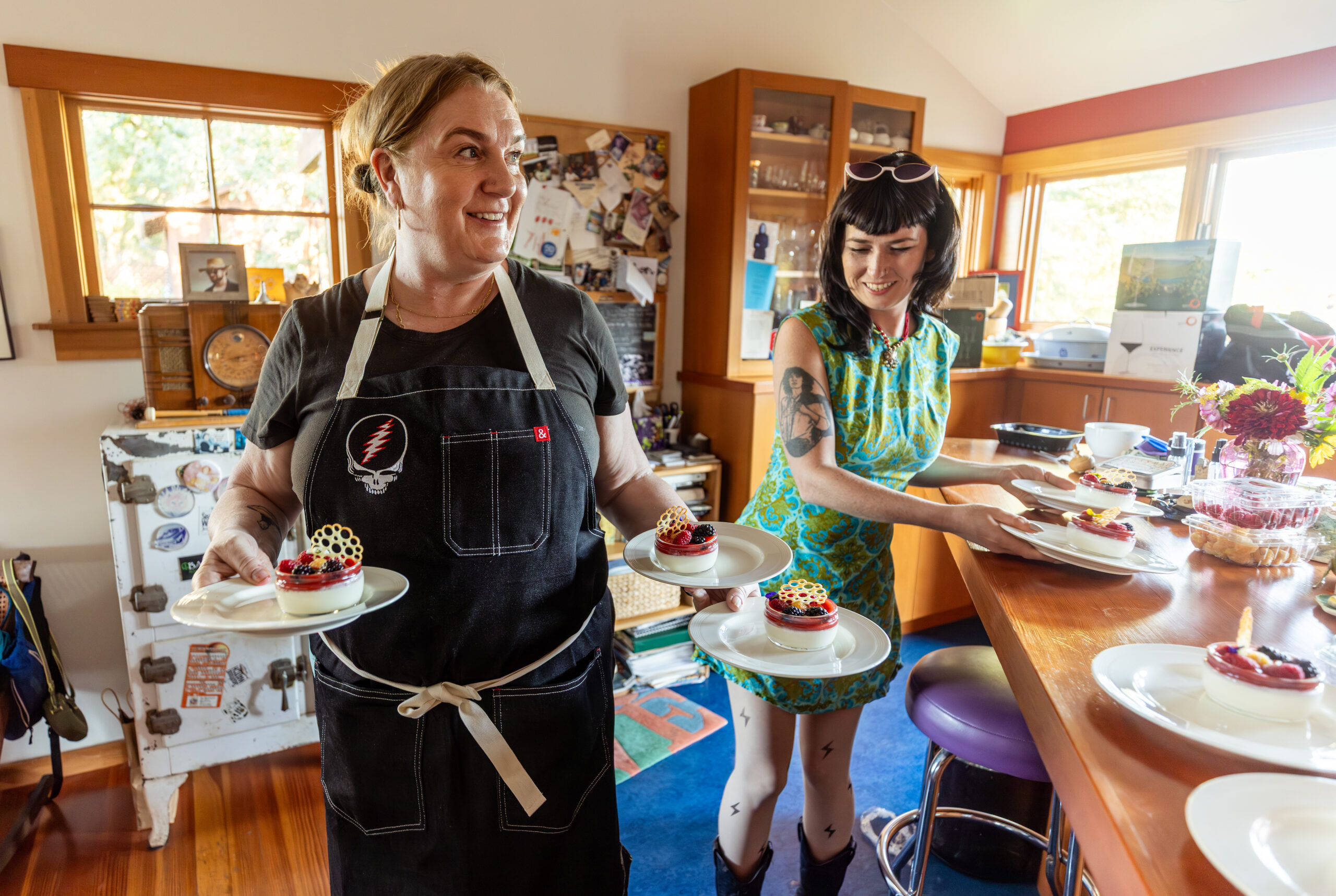Private chef Jessie Keilt is the daughter of Grateful Dead lyricist Robert Hunter. After spending the previous day on stage introducing Dead & Company, Keilt created a meal for Trixie Garcia, daughter of Jerry, and Reya Hart, daughter of Mickey, at the family home of longtime friend and Sonoma County winemaker Phil Coturri Tuesday, August 5, 2025 in Sonoma. (John Burgess / The Press Democrat)