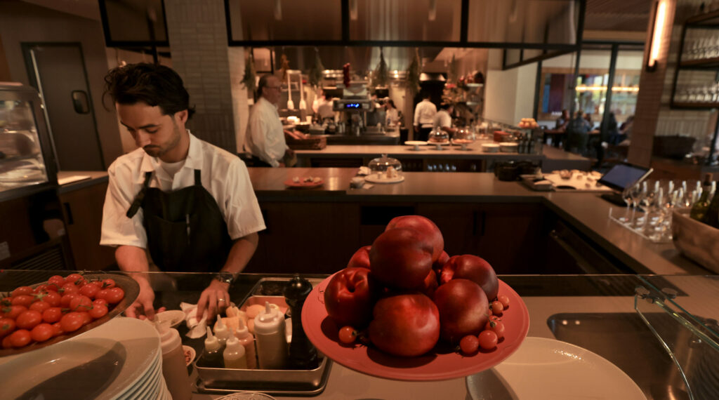 At Appellation Healdsburg, staff at Folia Bar and Kitchen ready for the formal opening of the resort, Friday, Sept. 12, 2025. (The Press Democrat)