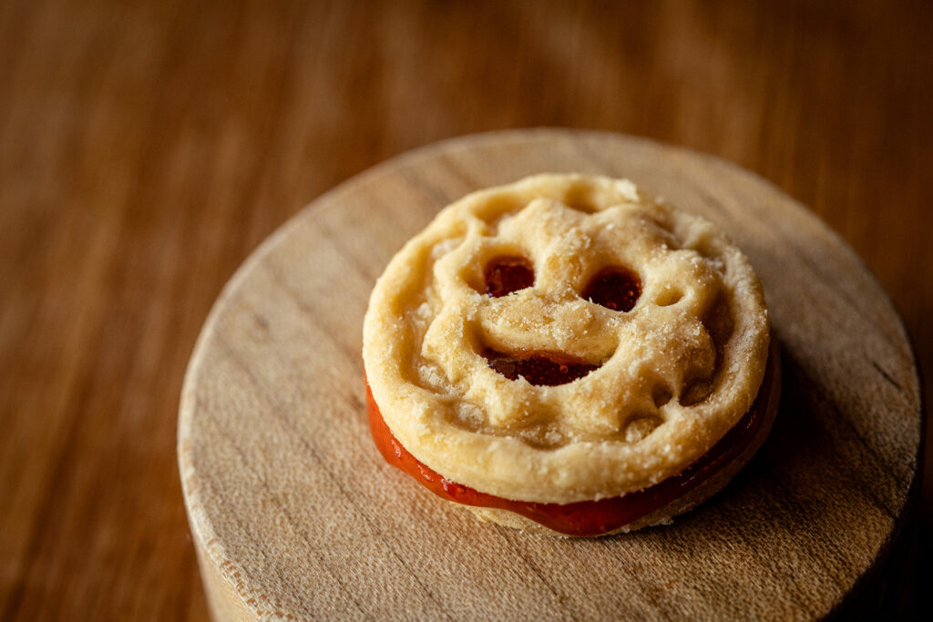 Smile, a chicken pate with tomato relish bite from the new prix fixe tasting menu at The Lodge at Dawn Ranch Thursday, September 4, 2025 in Guerneville. (John Burgess / The Press Democrat)