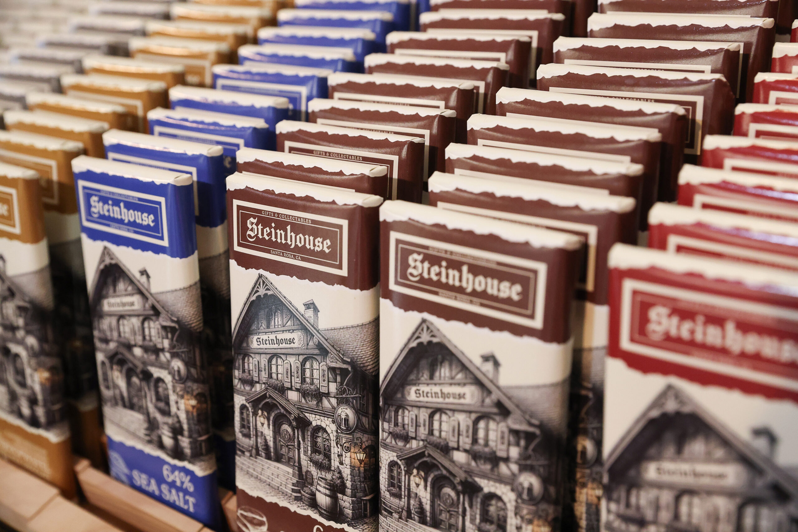 A variety of Belgian chocolates for sale at Steinhouse in Santa Rosa on Friday, February 7, 2025. (Christopher Chung/The Press Democrat)
