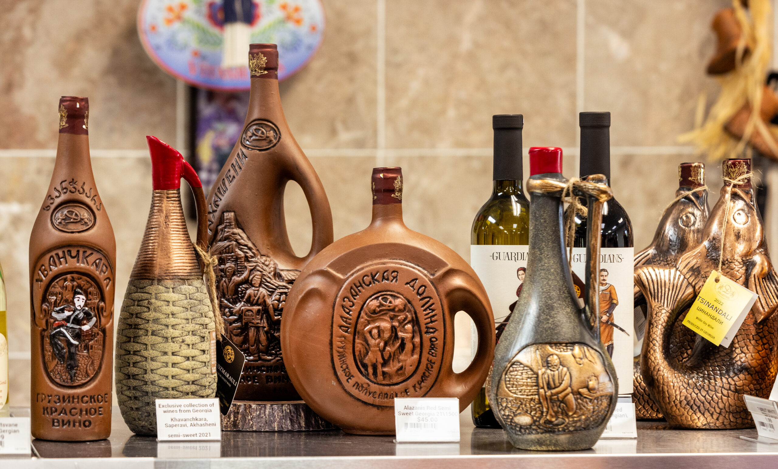 Find rare Bulgarian wines in elaborate bottles at The European Food Store Thursday, Oct. 23, 2025, in Santa Rosa. (John Burgess / The Press Democrat)
