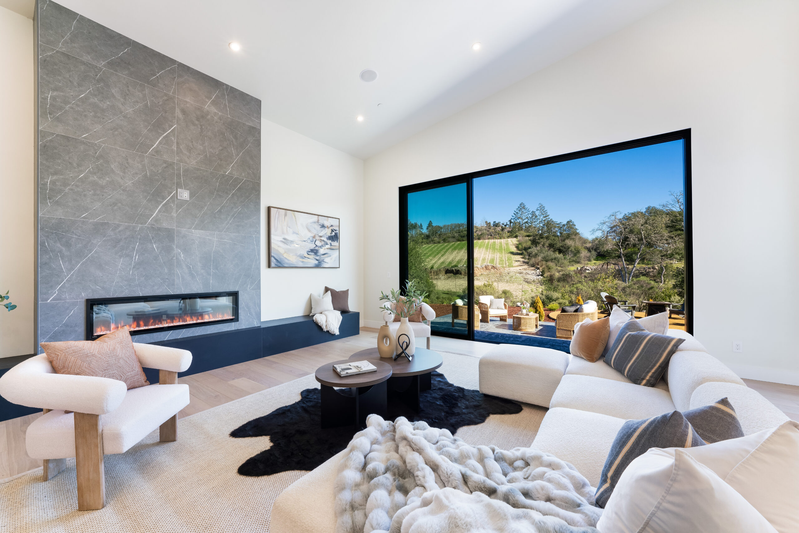 Lounge area of great room in Kenwood Wine Country home