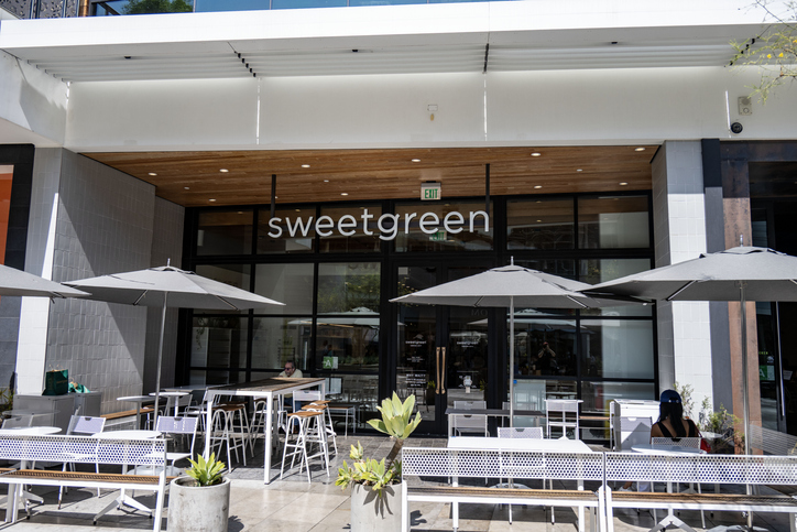 A view of the Sweetgreen storefront and front dining patio at their Westfield Century City location in Los Angeles, California. A Sweetgreen location will soon open in Santa Rosa. (Trevor Srednick / Getty Images)