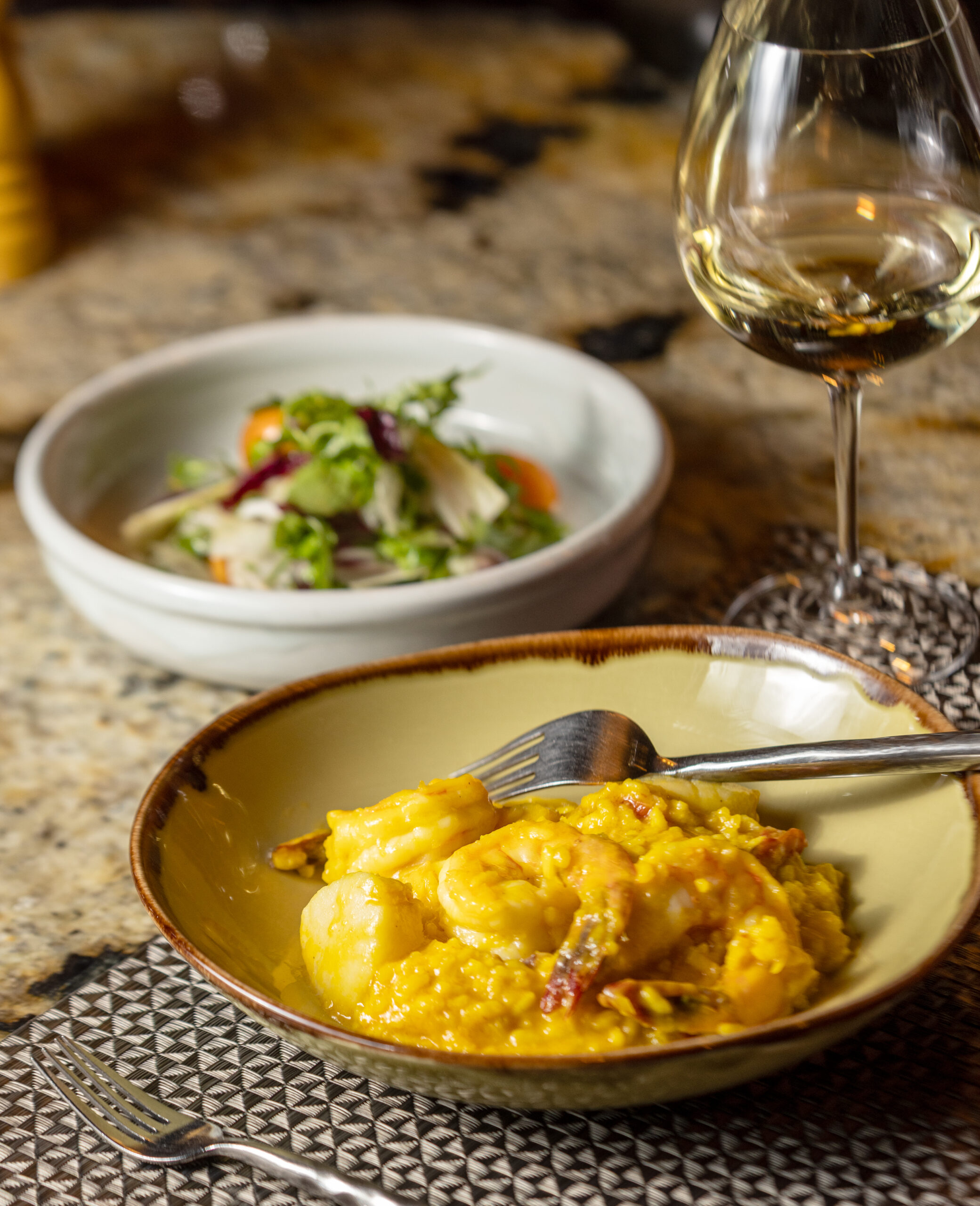 Risotto Frutti di Mare with Gulf shrimp, Day Boat scallops, calamari, roasted tomatoes, white wine, saffron seafood fumet & parmesan at Baci Cafe and Wine Bar Thursday, Oct. 16, 2025 in Healdsburg. (John Burgess / The Press Democrat)