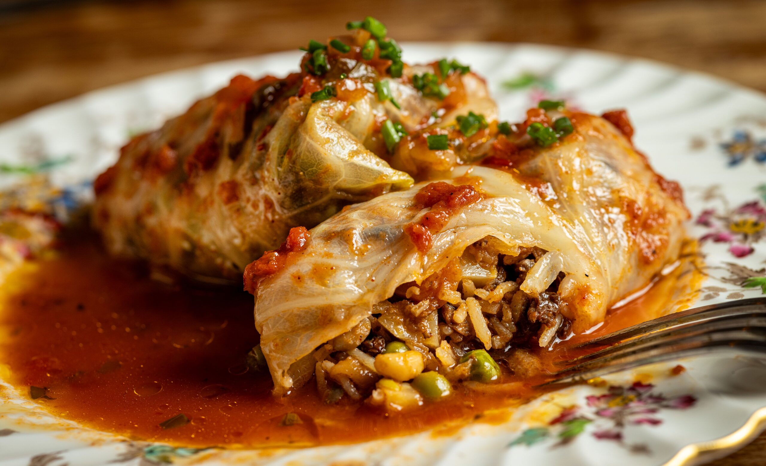 Moroccan Stuffed Cabbage with basmati rice, root vegetables, leeks, onions, garlic, PB &lsquo;beef&rsquo; blend, Demi Glac&eacute;, tomatoes, mushrooms preserved lemon, baharat, ras el hanout, currants and pine nuts at the Sonoma Wine Shop/La Bodega Kitchen Thursday, Nov. 13, 2025 in Sebastopol. (John Burgess / The Press Democrat)