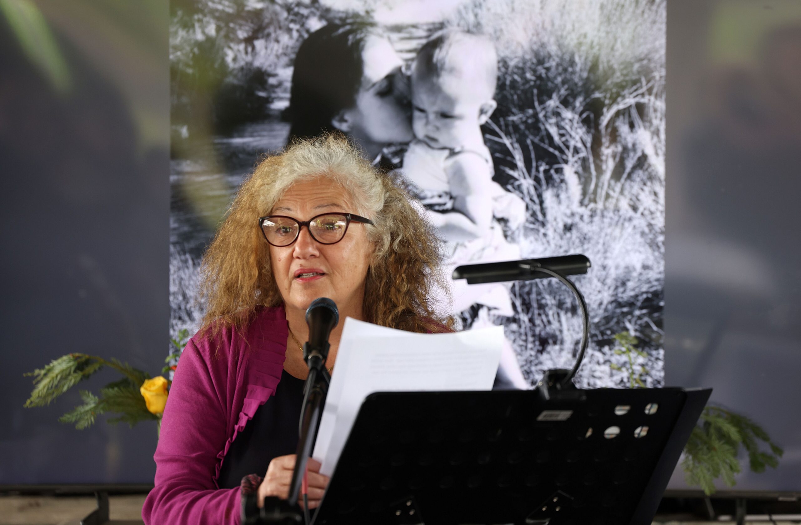 Vera Tabib talks about her late daughter, Katranne Pringle, during a celebration of life event at Tolay Lake Regional Park in Petaluma Sunday, March 30, 2025. (Beth Schlanker / The Press Democrat)