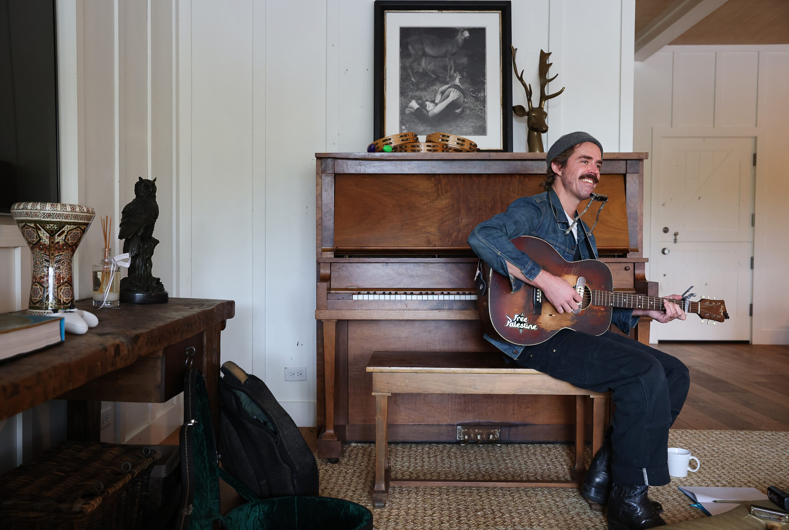 Sam Doores, of The Deslondes, runs through some songs with the band at Little Saint Farm before their performance at Little Saint in Healdsburg on Thursday, November 13, 2025. (Christopher Chung/The Press Democrat)