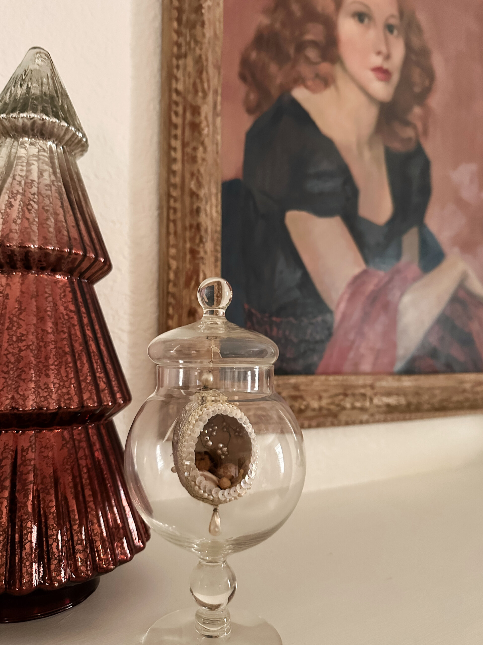 Andrea Halkovich found a special spot for a cherished “sugar plum dreams” soap carving ornament, made by her grandmother. Wrapped in a silk egg, the ornament sits safely and prominently in a glass apothecary jar. (Andrea Halkovich)