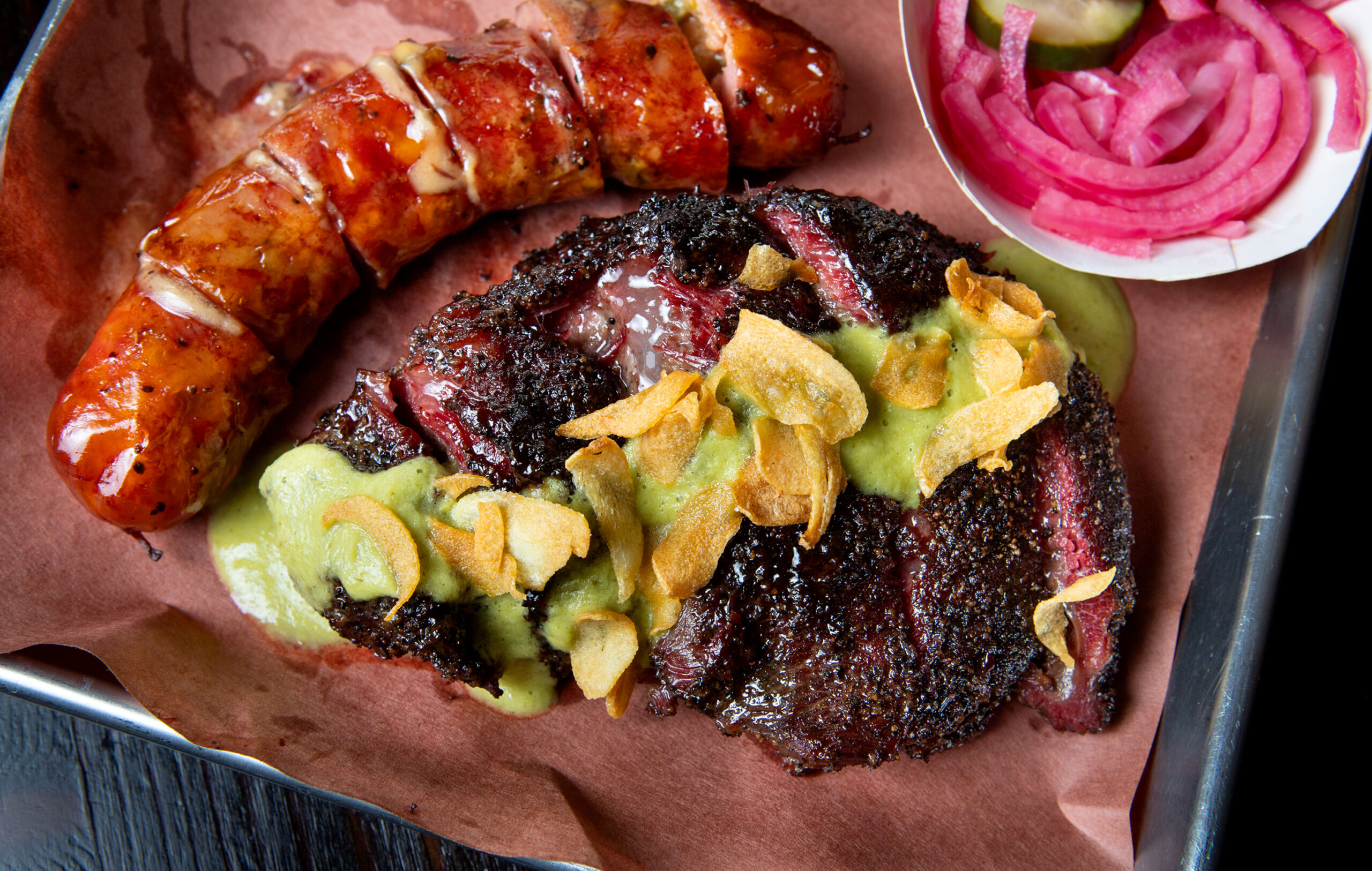 Barbecue beef cheek and jalapeño cheddar sausage