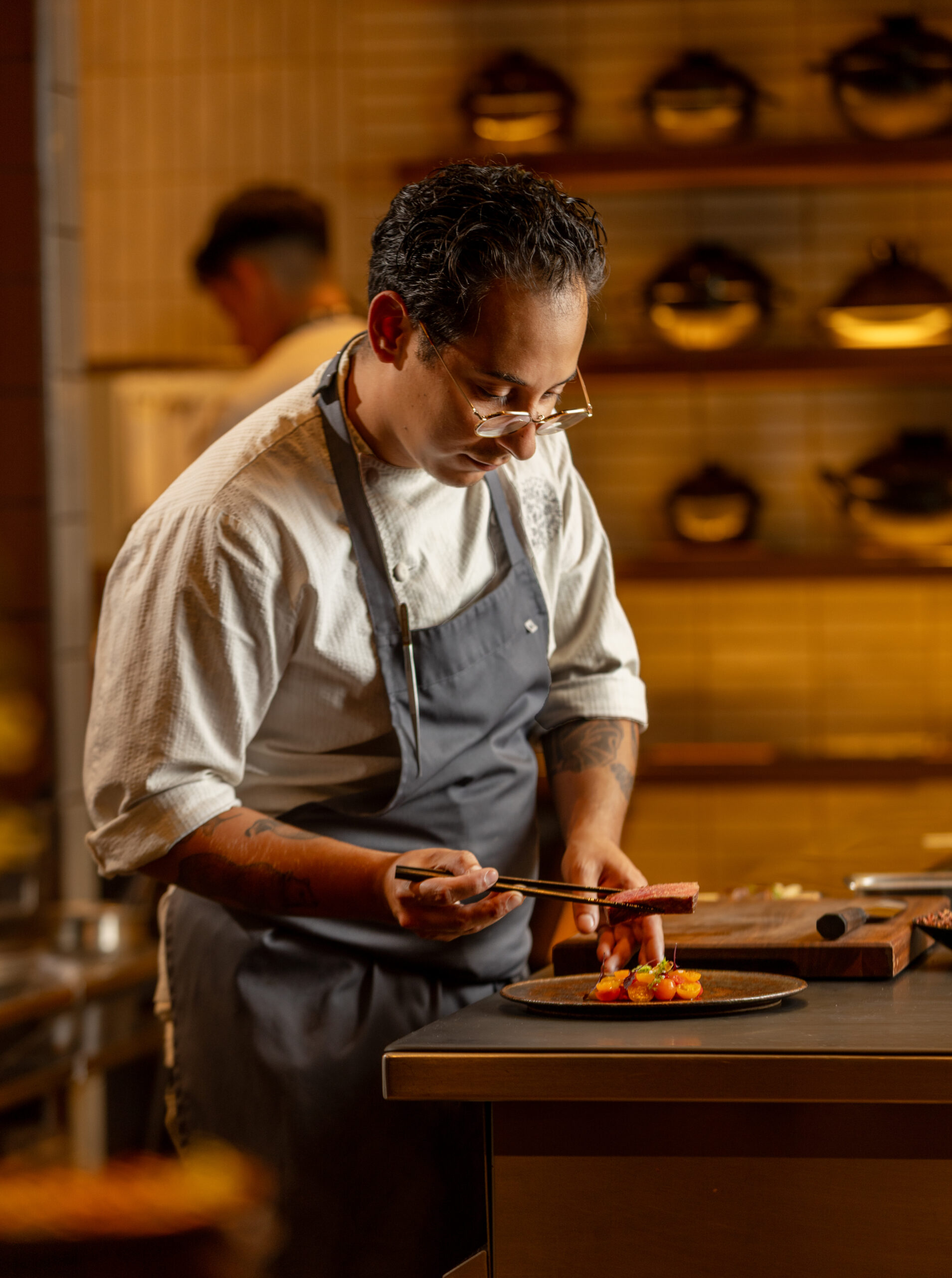 Alex Fuentes, Head Chef of Special Projects, uses Knights Valley Wagyu beef three ways at SingleThread in Healdsburg, September 19, 2025. (John Burgess / The Press Democrat)