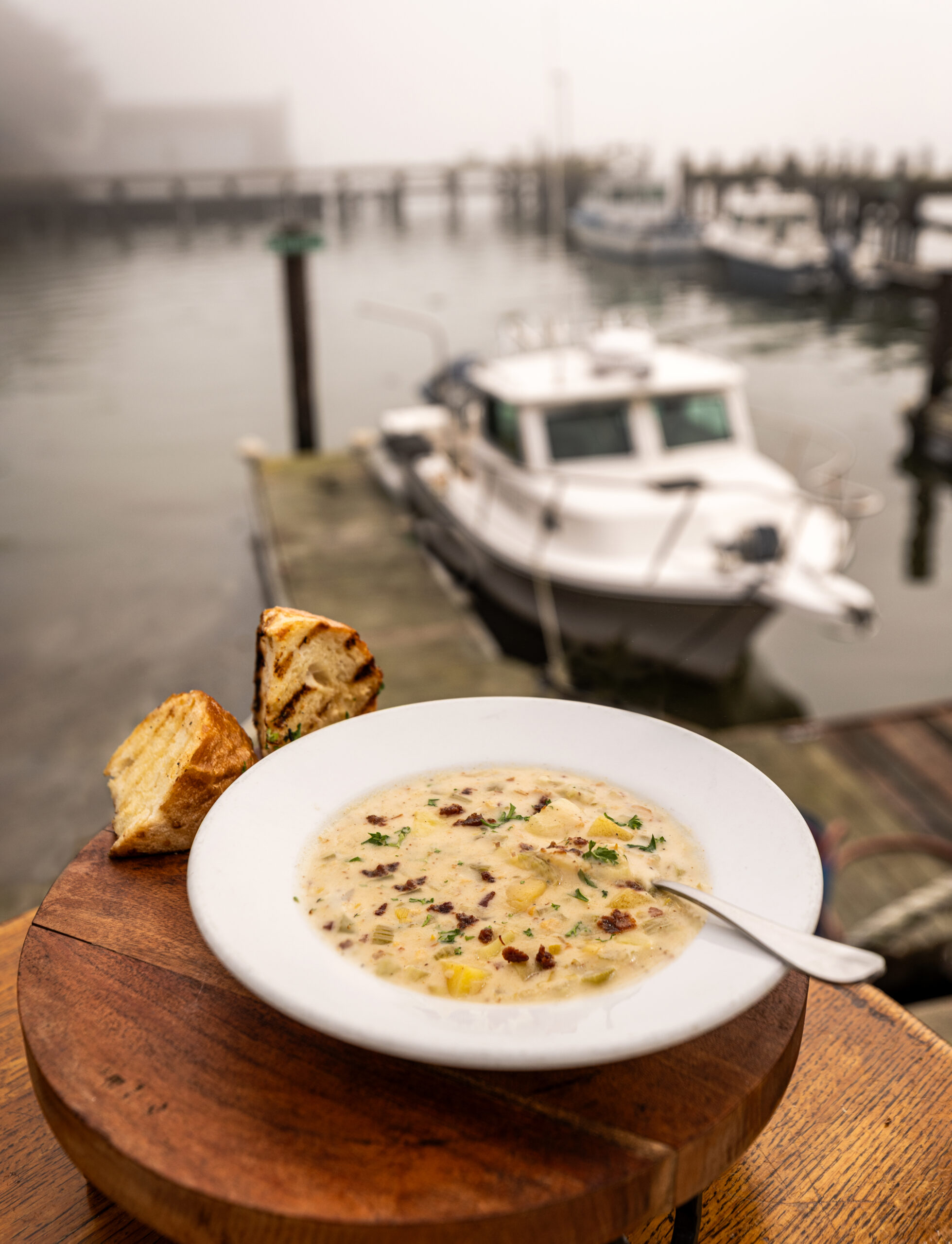 Clam chowder on the docks at Rocker Oysterfellers