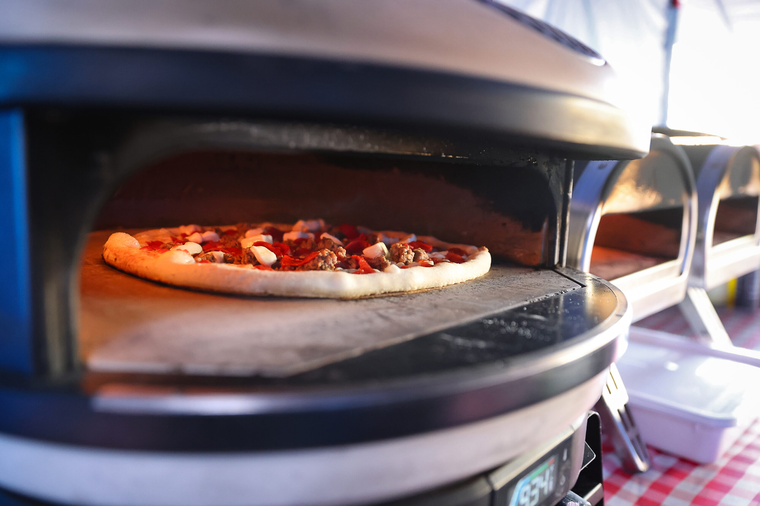 A Gabacool Provisions “Chrissy” pizza bakes in a tabletop oven at their pop-up in Santa Rosa on Thursday, January 30, 2025. (Christopher Chung/The Press Democrat)
