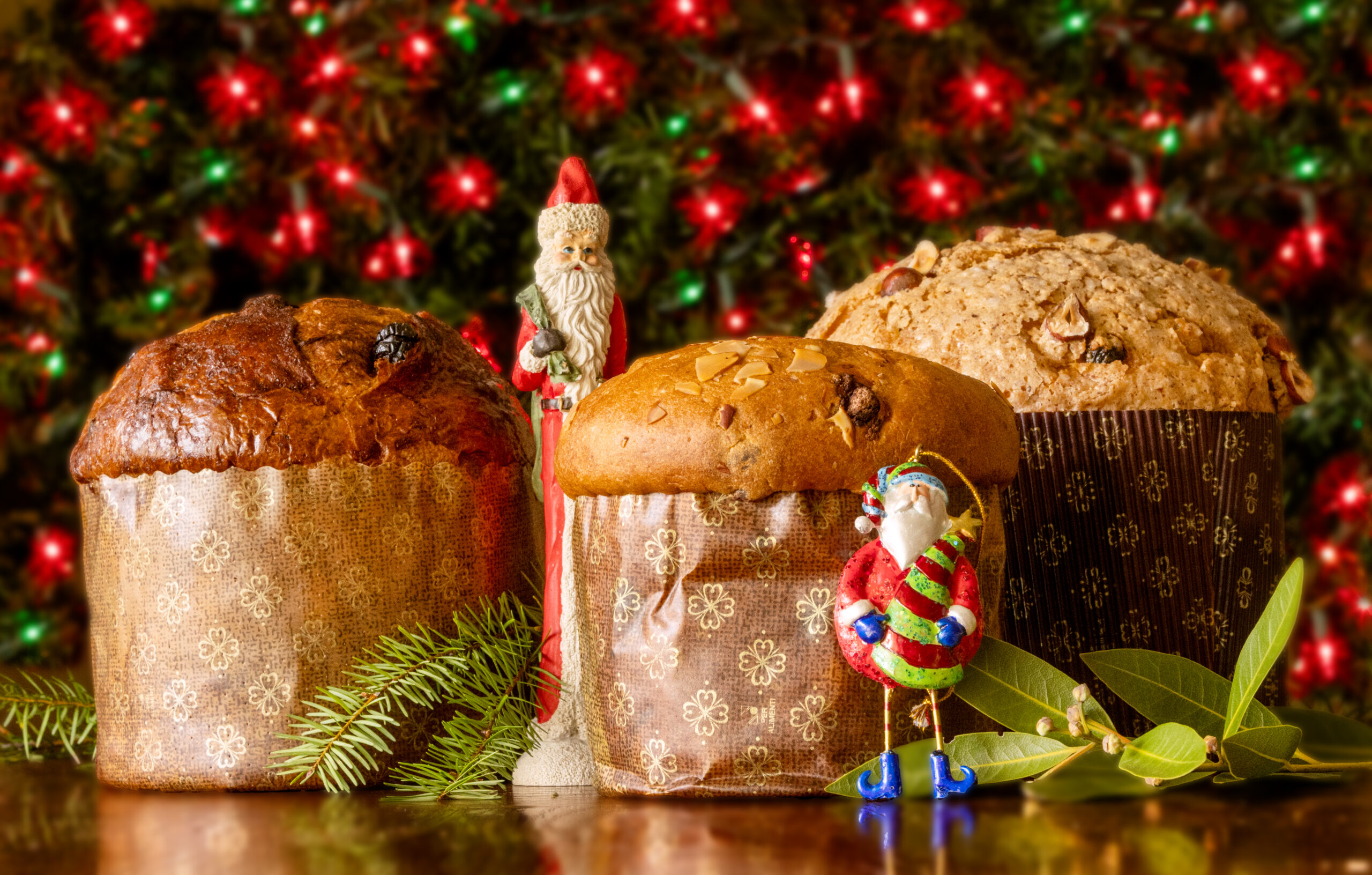 Locally made panettone, left to right, Nightingale Bakery Chocolate Cranberry, Costeaux French Bakery and Goguette Bread Au Beurre Wednesday December 13, 2023. (John Burgess/The Press Democrat)
