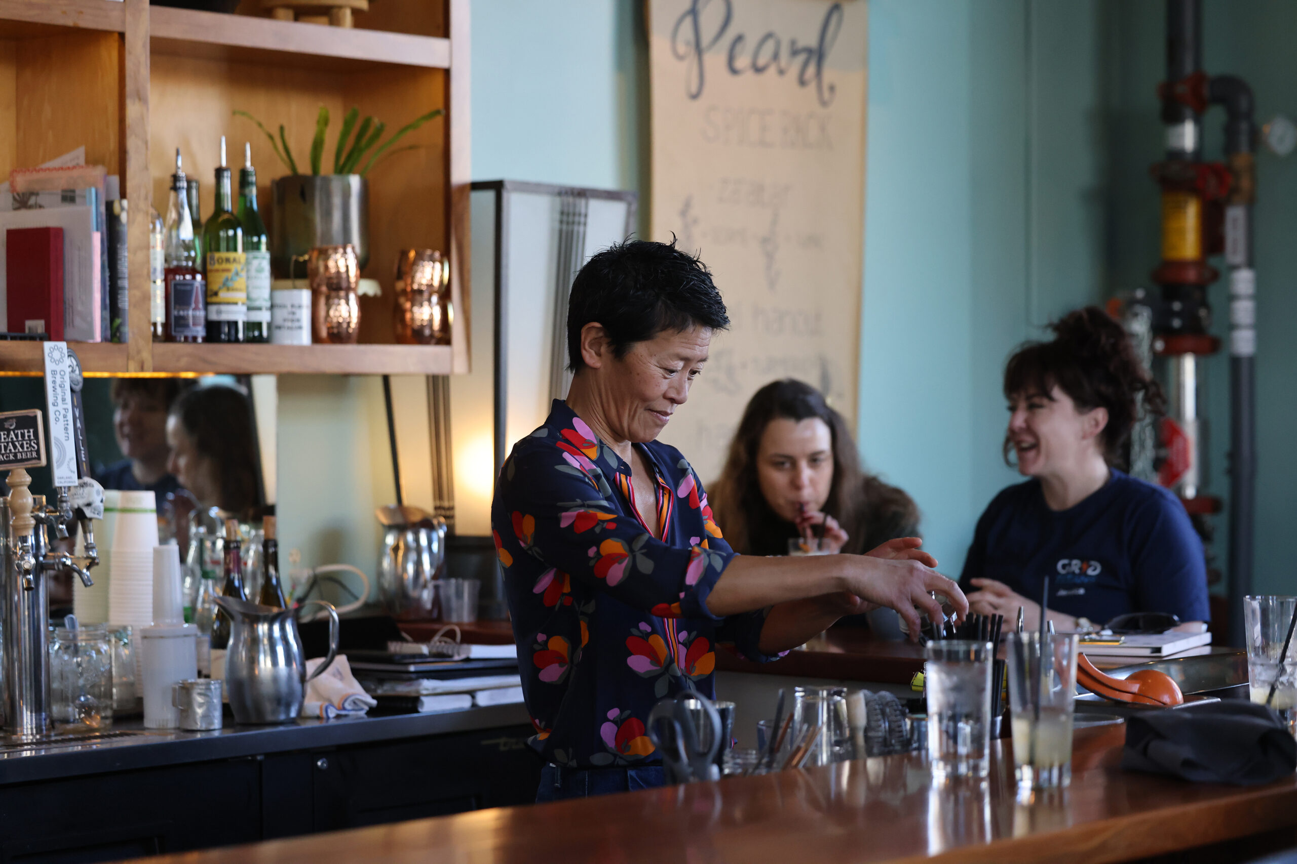 Annette Yang mixes drinks at Pearl