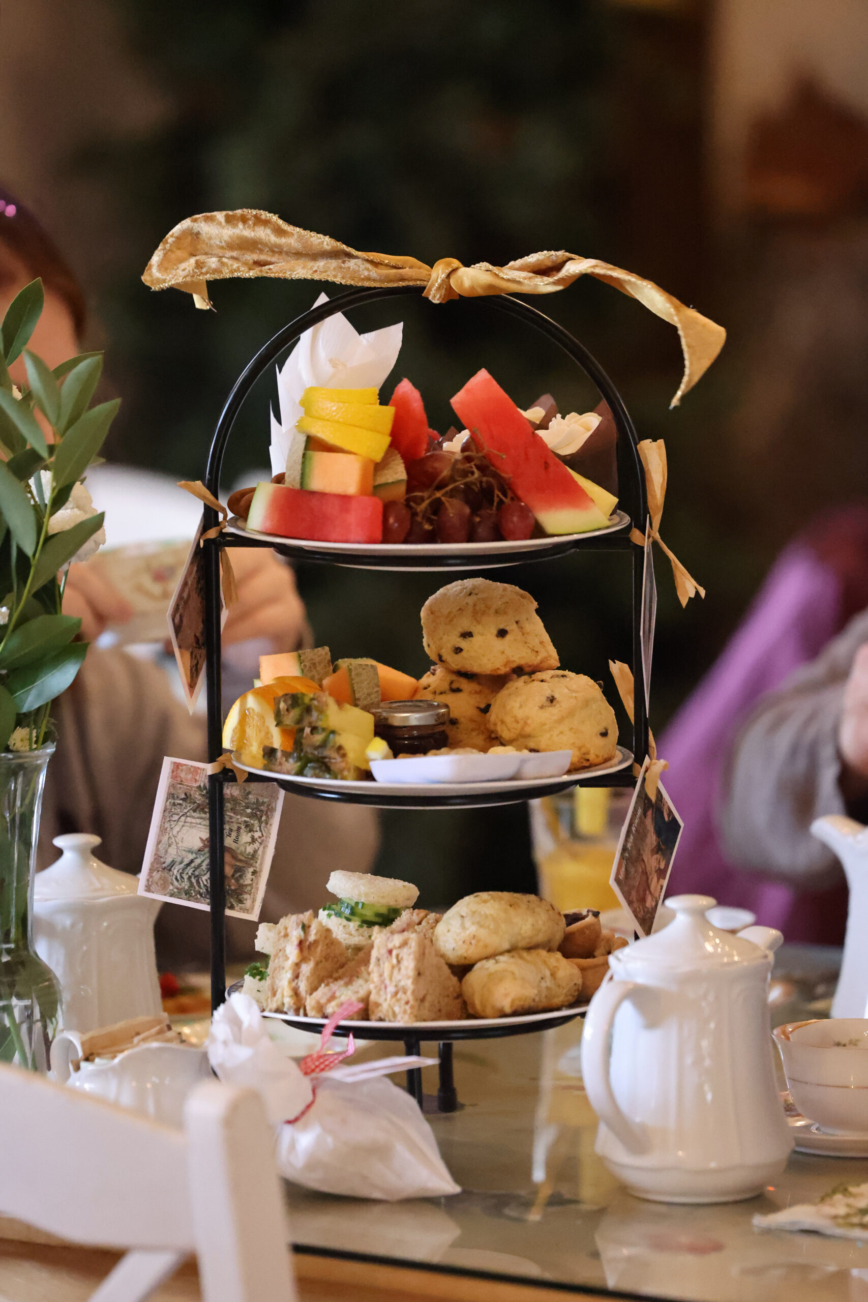 A tower of sweet and savory vegan delicacies at Muir's Tea Room in Sebastopol Tuesday, Dec. 30, 2025. (Beth Schlanker / The Press Democrat)