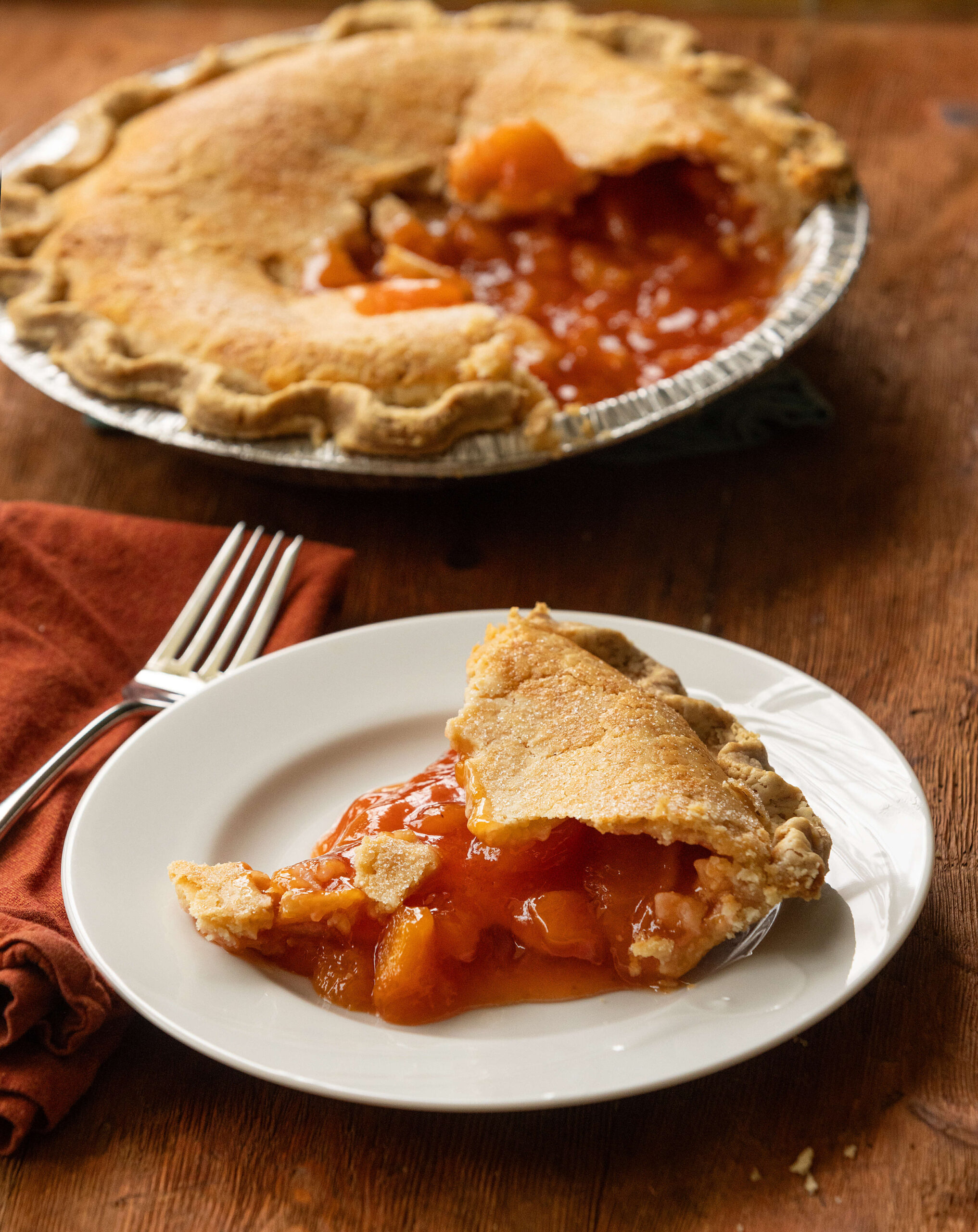 A baked nectarine pie from The Pie Company which you can pick up from a freezer by the checkout stand when grabbing a light bulb at the Sebastopol Hardware Center in Sebastopol. Photo taken Monday, March 11, 2024. (John Burgess / The Press Democrat)