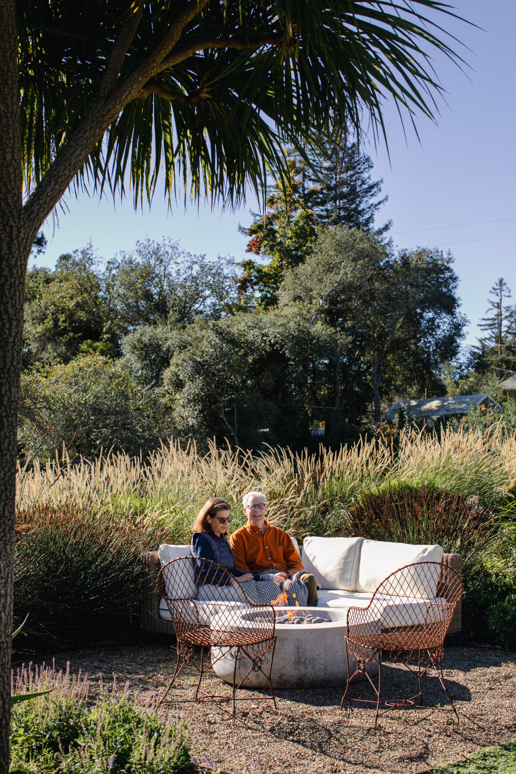 Jennifer Becker and Lars Langberg’s Sebastopol cabin features an expansive outdoor living area, including a firepit 