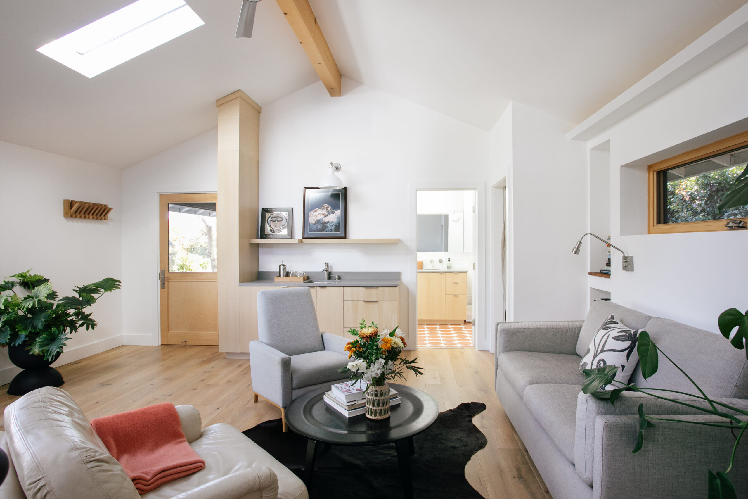 A living room in a guest studio space at Jennifer Becker and Lars Langberg’s Sebastopol property. (Eileen Roche)