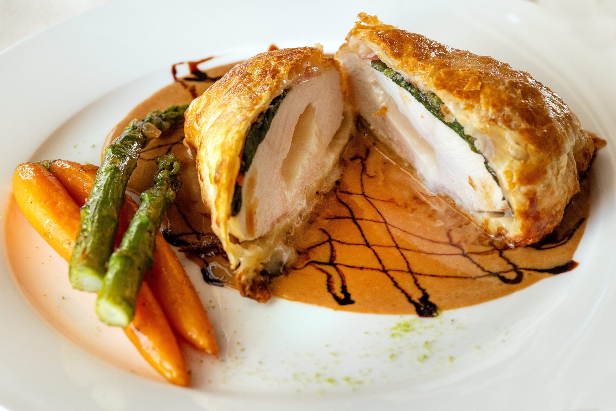 Pollo Ripieno stuffed with prosciutto, spinach & mozzarella wrapped in puff pastry from Ca’Bianca Wednesday, Jan. 28, 2026 on Second Street in Santa Rosa. (John Burgess / The Press Democrat)