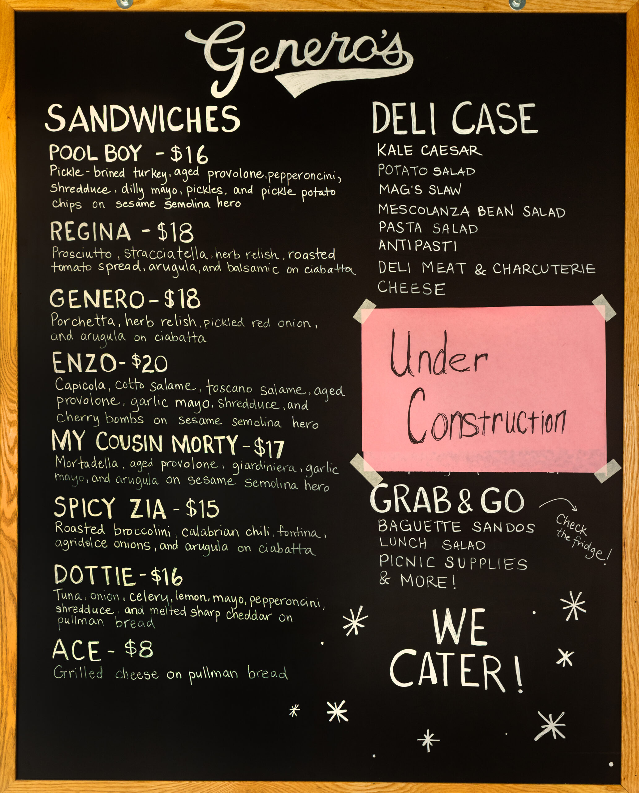 The menu at Genero’s Deli in Sebastopol’s Barlow district